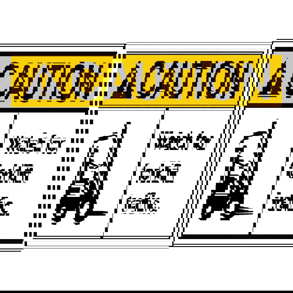 Safety Signs; Family: Safety Sign ; Sign Type: Exit; Facility; Security & Admittance; Fire; Visitor; Workplace ; Sign Header: CAUTION ; Legend: CAUTION Watch for fork truck traffic ; Message/Graphic: Message & Graphic ; Graphic Type: Forklift Truck